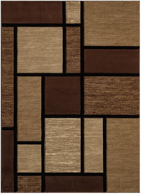 Black, Grey, and Multicolor 3D Carved Modern Area Rug